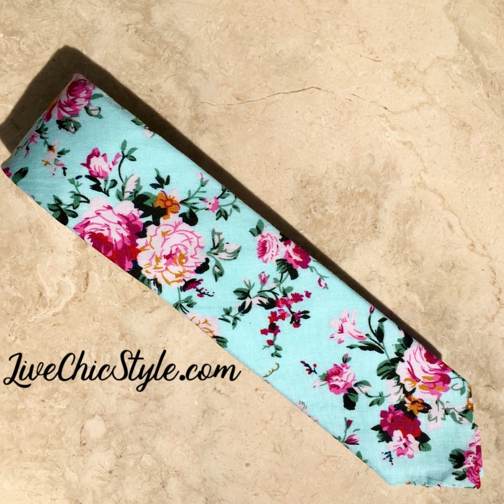 Mint Men's Floral Tie Wedding Tie, NEW - Picture 3 of 3
